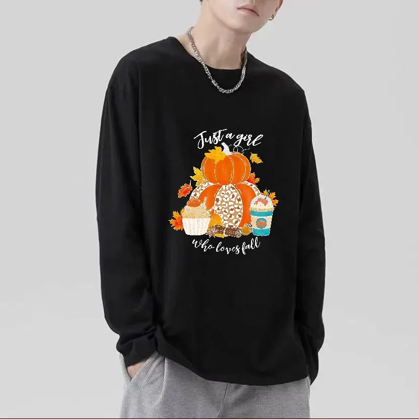 

2025Весна-Осень с длинным рукавом в стиле Хэллоуина с принтом, пуловер большого размера, топы Y2k, винтажная мужская футболка для пар с графикой