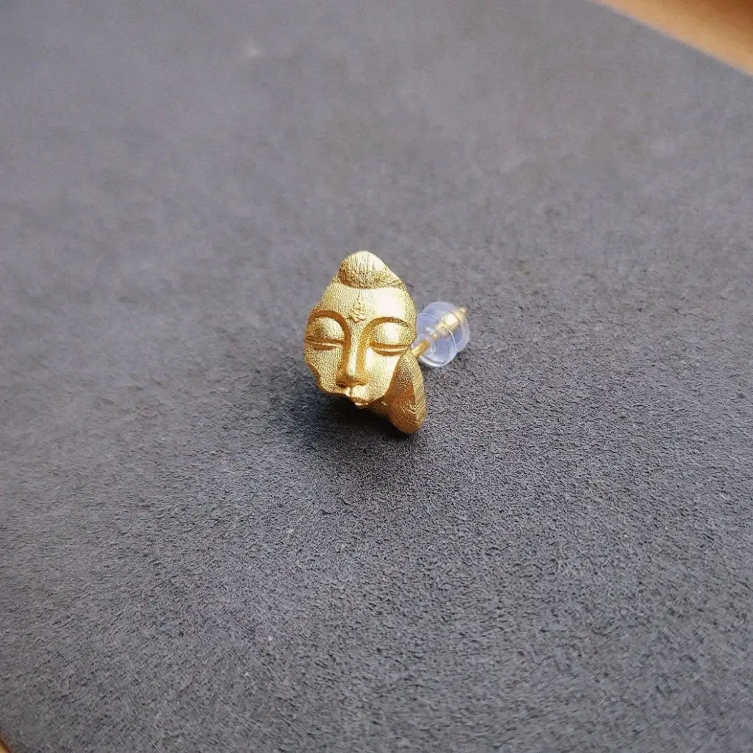 Buddhism Style Matte Silver Color Broken Buddha Head Ear Nails UNISEX Chinese Cultural Jewelry Earrings