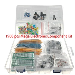 Kit de megapíxeles componentes electrónicos de 1900 piezas, incluida surtido + condensadores + resistencias + LED + transistores + conectores CC + PCB + opamp