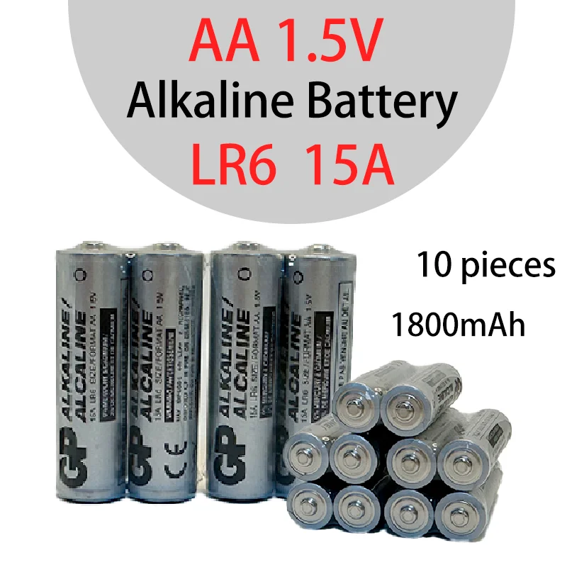 

10 pieces AA1.5V 1800 mAh disposable alkaline battery, high capacity LR6 15A suitable for toy alarm clock mouse and keyboard