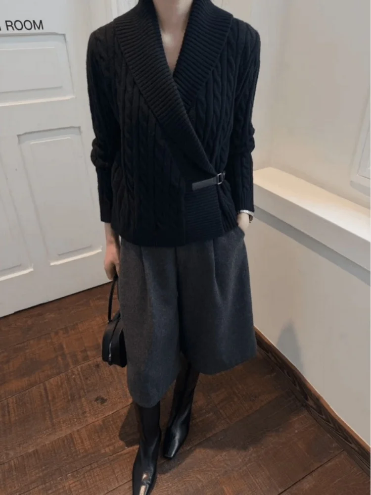 

Ele Wrap Cross Knitted Cardigan Women's Casual Spring Faionable Top Medium Softn Long Sve V-Ne Sweatirt