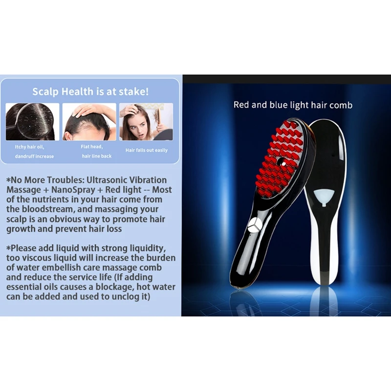 Hot SV-Red Light Hair Brush, Multi-Functional Comb - 3D Massager For Head, Ultrasonic Vibration Atomization, Electric Hair Comb