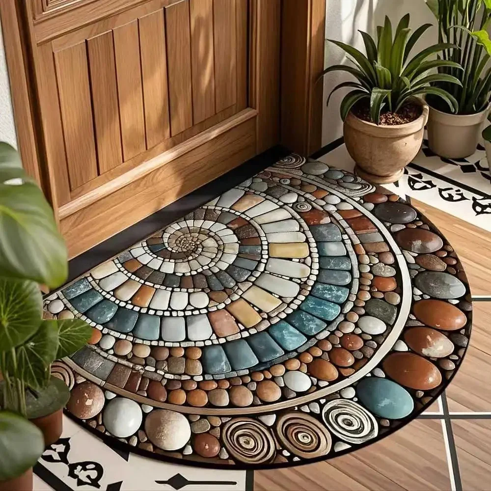 VIKAMA Vintage Stone Semi-Circle Mat Non-Slip Washable Indoor Outdoor Entrance Rug Kitchen Floor Mat Home Decoration