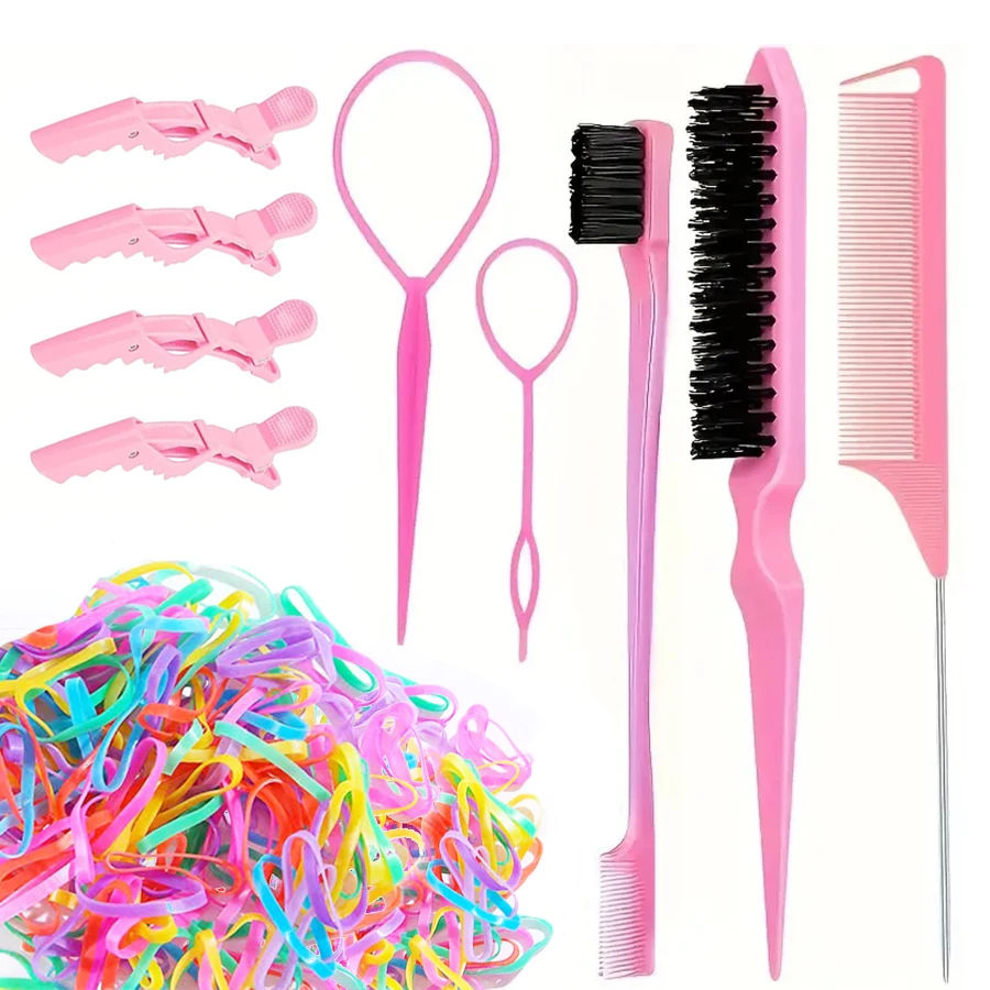 

200 шт. Разноцветные Мини-резинки с 2 шт. инструментов для волос Topsy Tail, 3 шт. щетки для парикмахерской, 4 шт. заколки для укладки волос для женщин