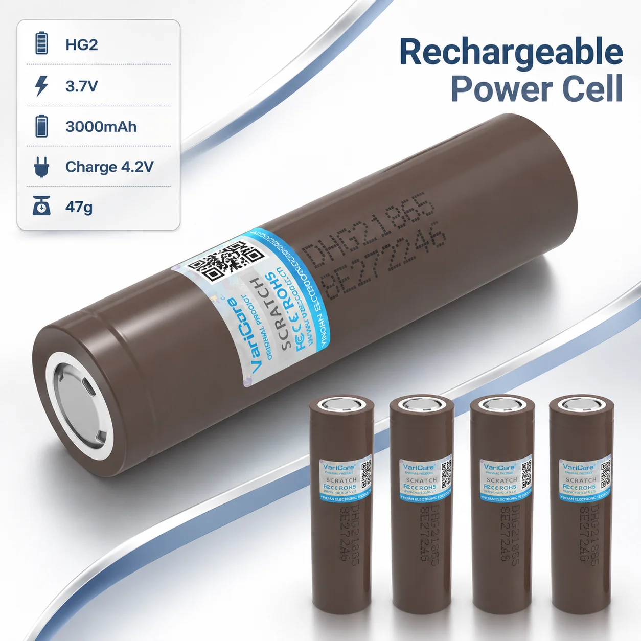 HG2 18650 Rechargeable Li-ion Cell 3.6V 3000mAh 20A Max 35A High Drain Battery for Flashlight RC Power Device Outdoor DIY Use