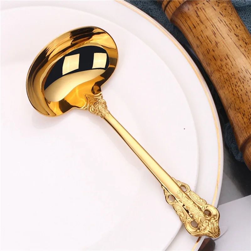 

ABUN-5X 304 Stainless Steel Soup Ladle Cooking Tool Kitchen Accessories Gold Scoop Tablewares Gold Plated Soup Serving Spoon