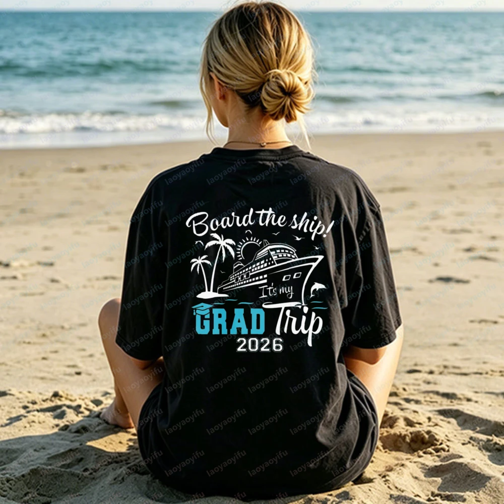 2026 Graduation Cruise Graphic Tee Ladies O-Neck Cotton Tshirt Palm Tree Beach Party Casual Fashion Tops Unisex Short-sleeve Tee
