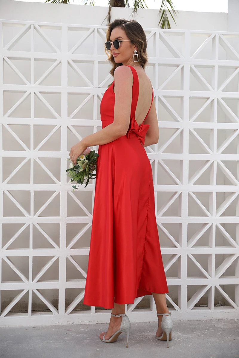 Vestido de fiesta rojo con apliques de lazo para mujer, faldas informales para niña, Vestidos elegantes con volantes para fiesta de cumpleaños, Verano