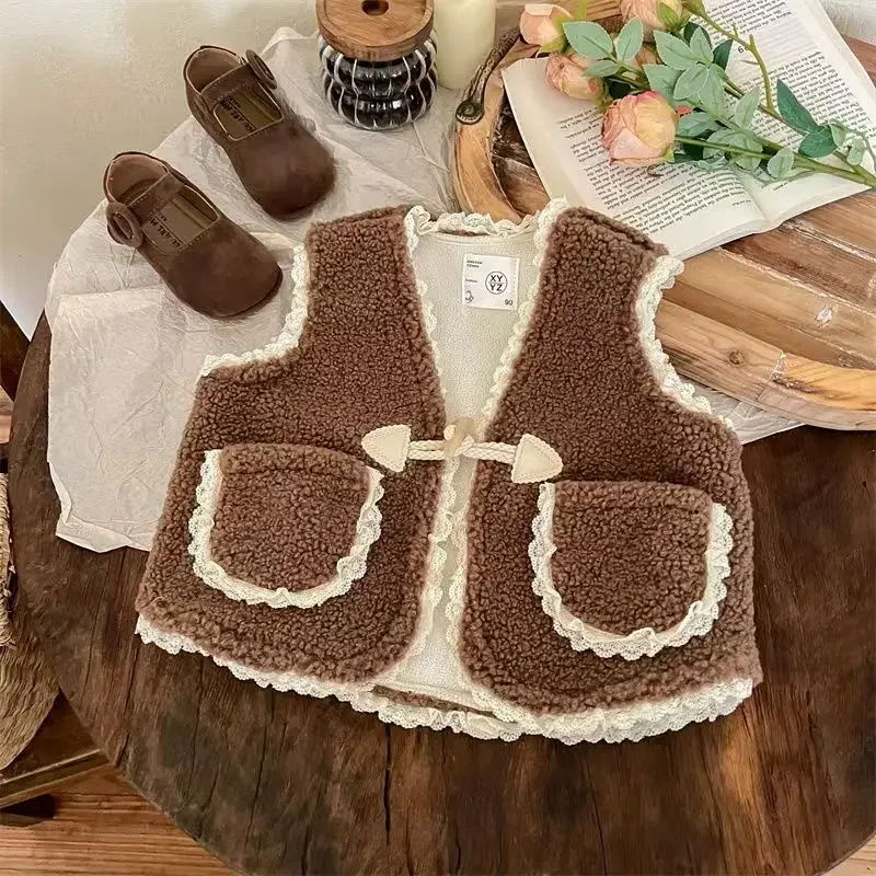 Autunno e Inverno Cardigan Gilet Bambino Gilet senza maniche Cappotto Coreano Stile semplice Vestiti Top Fashion 2-8Y Ragazze Gilet 2025 Nuovo bambino