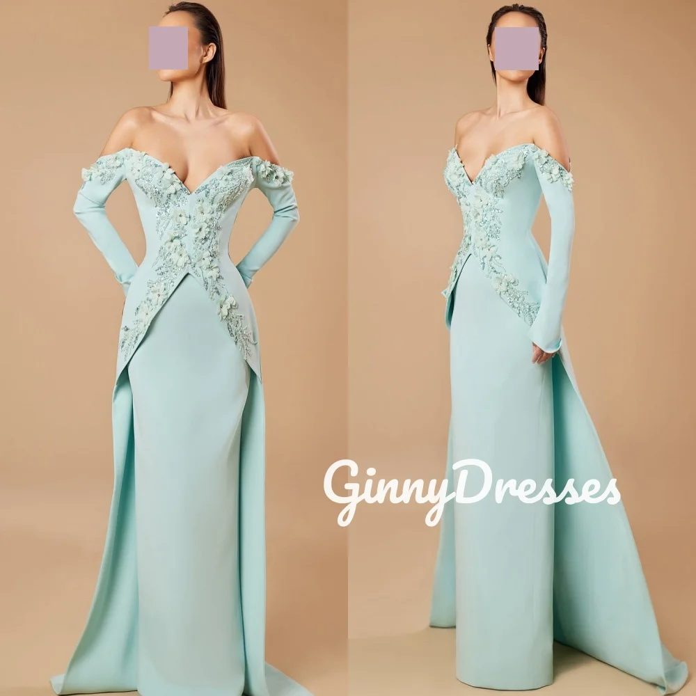 

Роскошное вечернее платье в Дубае на заказ, платья с открытыми плечами и длинными рукавами для выпускного вечера, кружево длиной до пола, торжественное мероприятие Dre