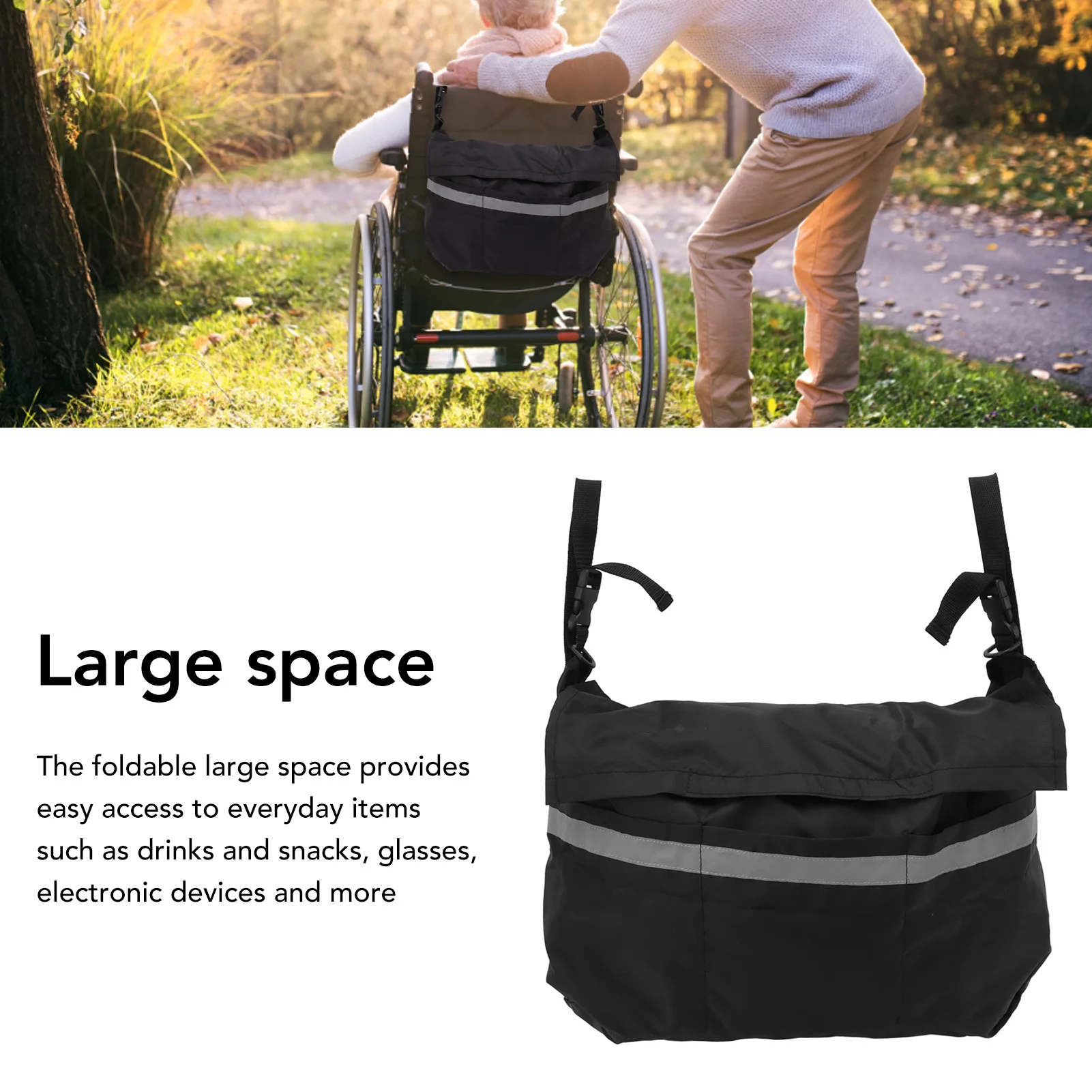 Polyester Walker Bag Walker Pouch Bag Polyester Foldable Wheelchair Backpack Carry Bag for Seniors Elderly Wheelchair Carry Bag