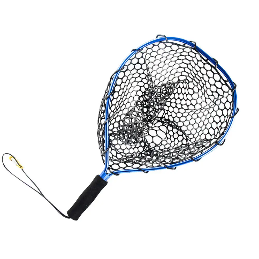 

1Pcs Aluminum Alloy Rubber Coated Fishing Net Portable Hand Dip Net Flat Bottom Clip Cord for Fly Boating Fishing Accessories