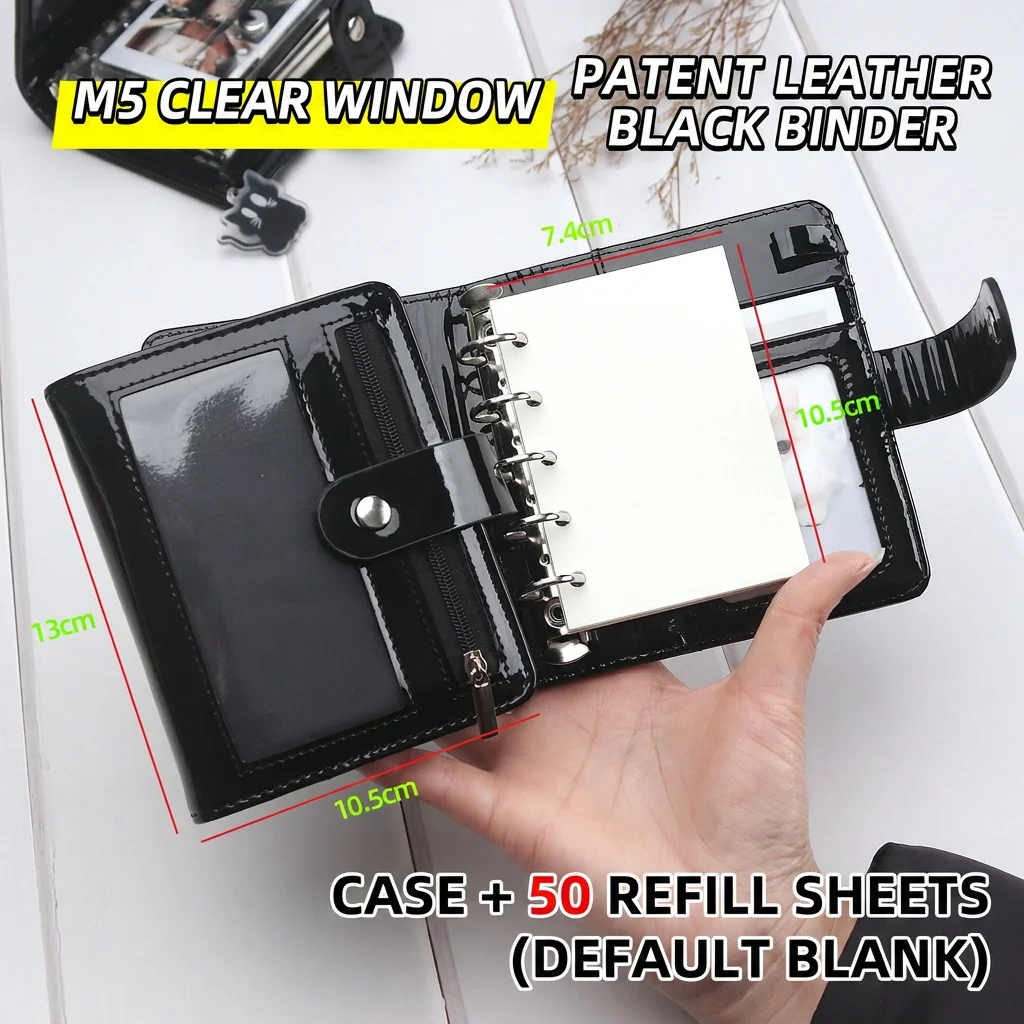 Zipper Pocket Notebook Portable Patent Leather Journal M5 Sized Notebook Stylish Loose Leaf Notebook For Accessory Storage Life