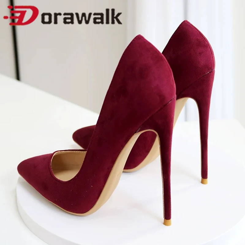 

NEW Classical 12cm Suede Wine red Female High Heel Gift Pumps Slip on Comfortable Pointed Toe Flock Dress Shoes Woman 2026