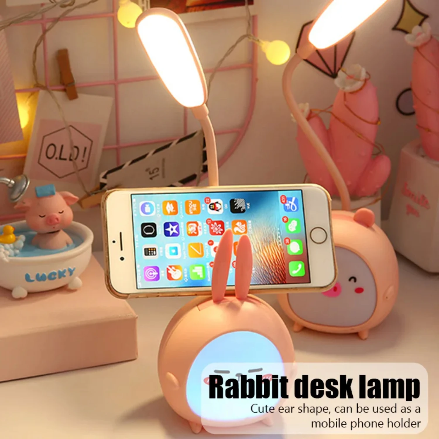 Bonito dos desenhos animados LED Desk Lamp, USB Recarga, Eye Protective, Colorido, Night Light, Estudo, Leitura, Livro, Quarto, Cabeceira, Estudante, Novo