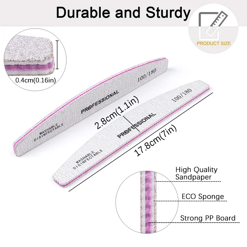 Professional Nail Art File Grey Buffer 100/180 Grit Curved Double Sided Sanding Block Grinding Toenail Files For Manicure