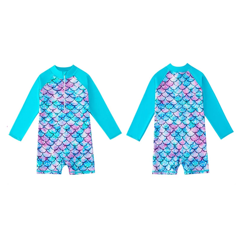 Girls Swimwear Kids Mermaid Swimsuit Suit for Pool /Hot Spring/Beach Long Sleeve One-Piece Rash Guard Swimwear 3-12 Years Old