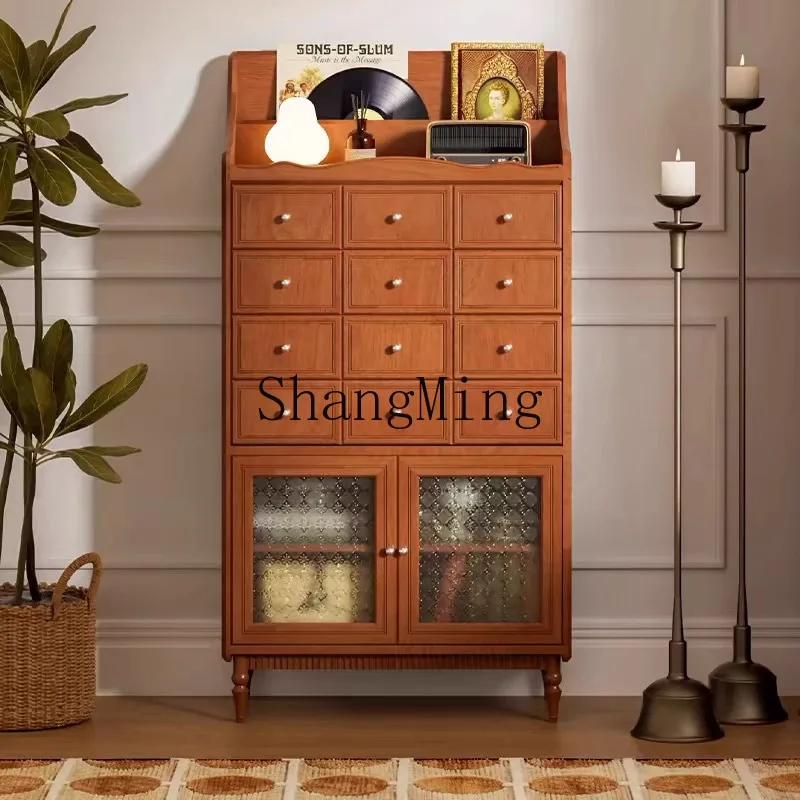 

Комод из цельного дерева в стиле ретро FG, шкаф для хранения вещей у гостиной у стены и стоящий шкаф в домашней спальне.