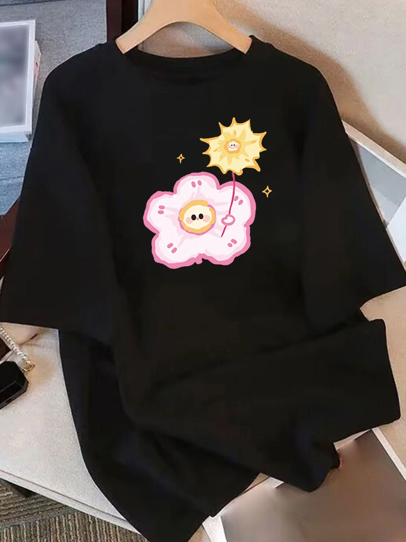 

Женская футболка с милым мультяшным принтом, повседневная летняя футболка с рукавами в стиле Харадзюку, повседневная одежда, уличные топы, футболки, эстетичная одежда