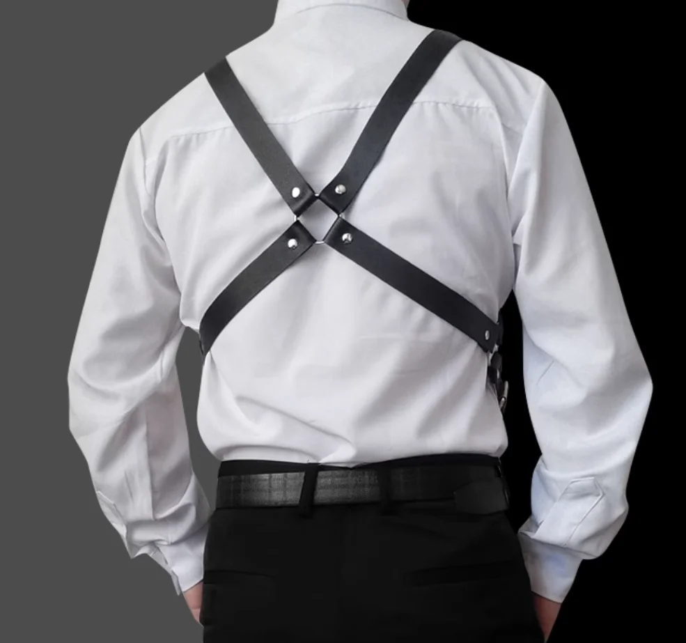 UYEE Fashion Suspender for Men PU Leather Harness Straps Shirt Stays Belt Women Braces X-back Adjustable Mens Belts Accessories