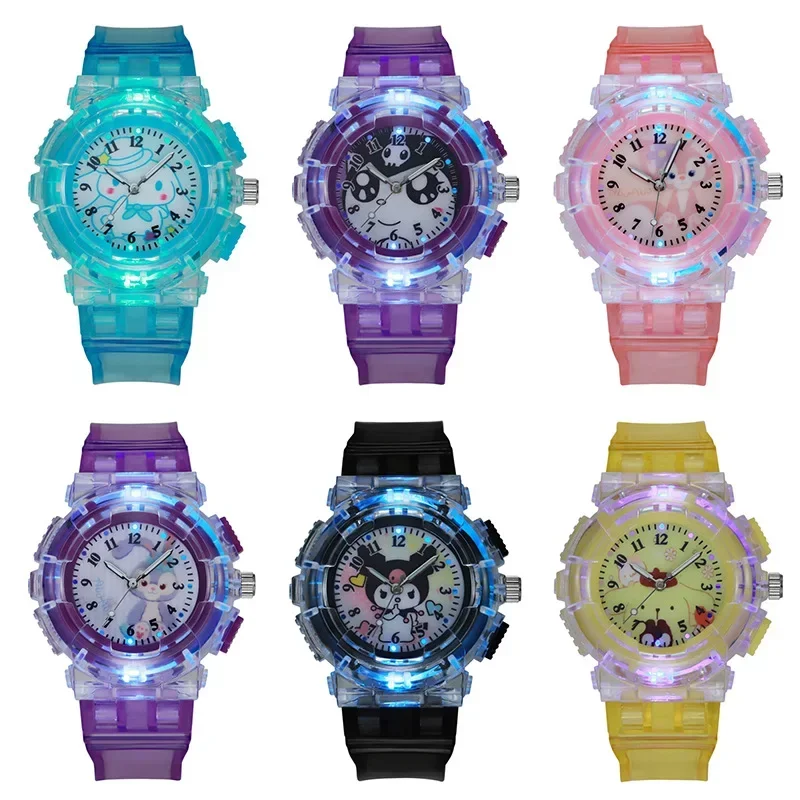 Sanrio Cinnamoroll Kids Watch Pattern Led Glowing Flash Children Kuromi Watches Toys Fashion Quartz Wristwatch Christmas Gifts