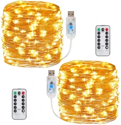 105Ft Twinkle Star 300LEDs Copper Wire Light Strings, Garden Fairy Lights With 8Modes USB Powered With Remote ,Garden Decor