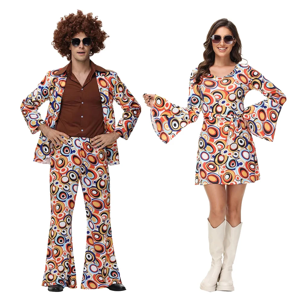 Halloween Party Disco Adult Couples Hippie Costumes Women Male 70s 80s Rock Disco Cosplay Outfits Dance Fantasia Costume