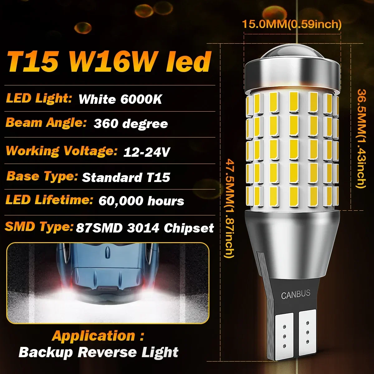 50pcs Error Free 3000Lm W16W T15 912 LED Third Brake Light Anti-Flicker For Audi 8U Q5 8R Q7 4L TT 8J A1 8X1 8XK A3 8P A4 B9 B8