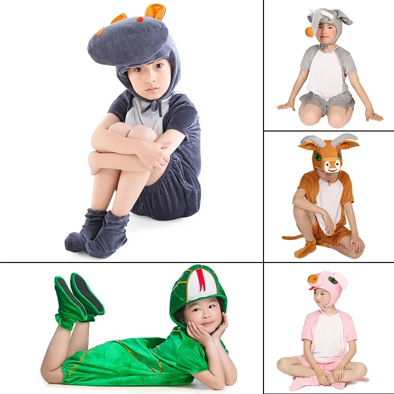 Children's Animal Performance Costumes Eagle Yellow Cattle Cow Green Snake Giraffe Hippopotamus Jumpsuit Kids Halloween Cosplay