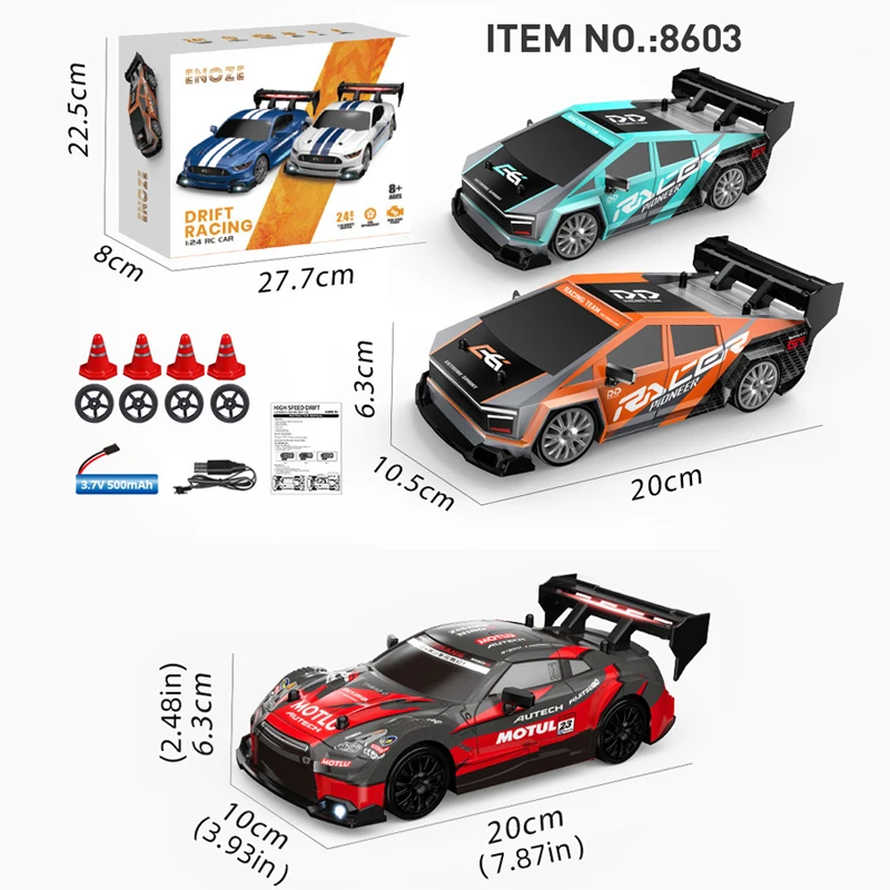 1:24 2.4G High Speed RC Drift Vehicle Racing Cars 4WD Mustang Replaceable Tire Remote Control Car Competition Race Car Boys Toy