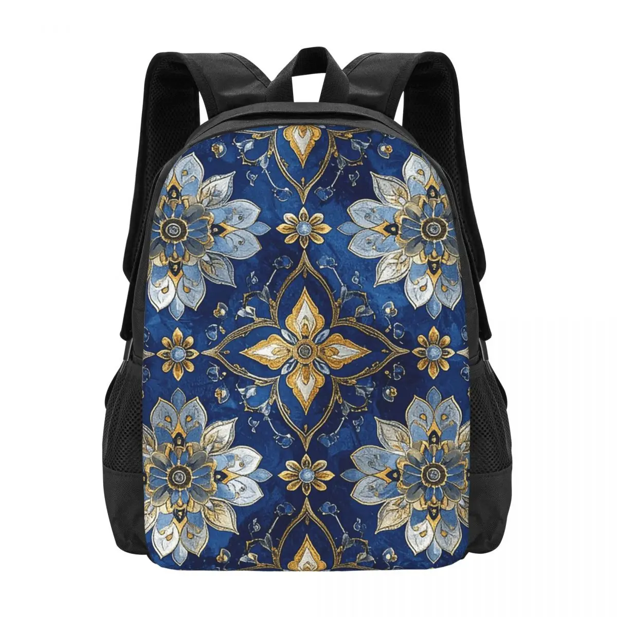 

Royal Indigo Paisley Damask Backpack Hot Sale Daypack Large Capacity Children BookBag School Bag Shoulder Bags for Men Women