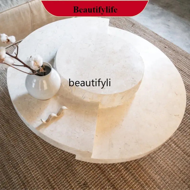 

Natural Marble round Coffee Table Miji Wind Tunnel Stone Endtable Designer Model Art round Coffee Table Mild Luxury Marble G1218