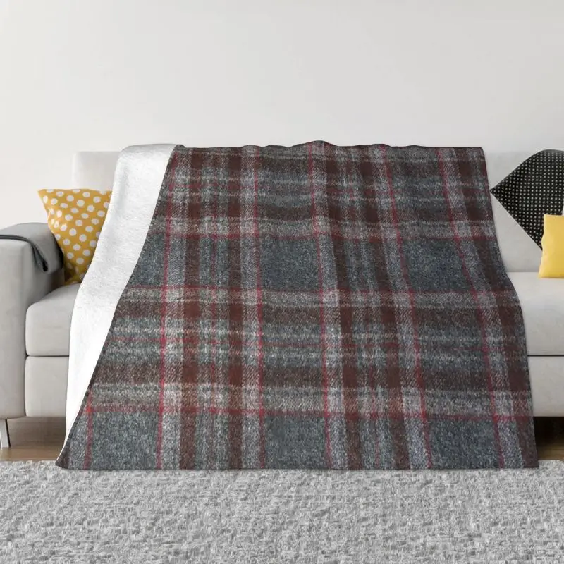 Grey And Red Tartan Blankets Warm Flannel Plaid Gingham Scottish Tartans Kilt Throw Blanket for Sofa Bedroom Bedding