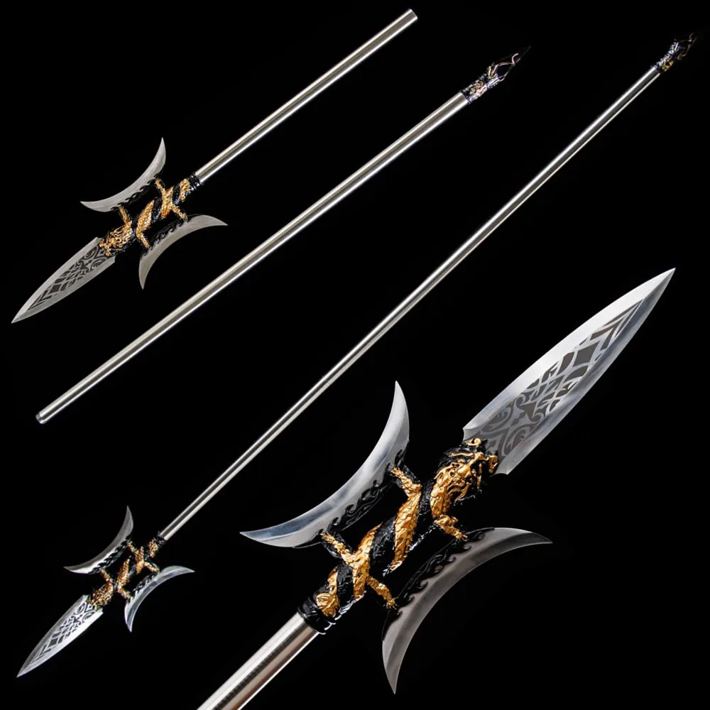 Unique Chinese WUSHU Spear Halberd Sword High Chrome Steel Spearhead Long Stainless Steel Handle WUSHU (Fang Tian Hua Ji)