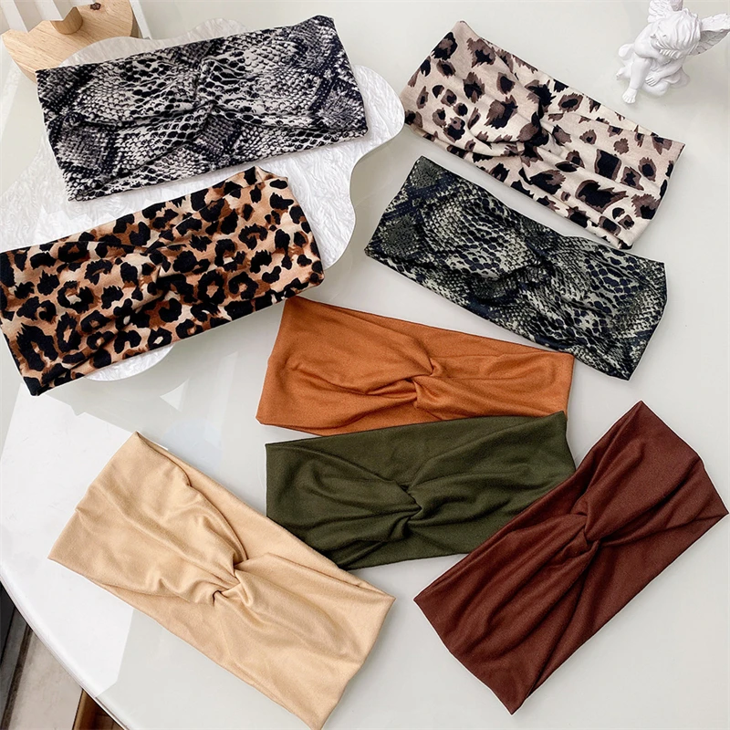 Fashion Sports Fitness Headband Girls Leopard Solid Color Hair Bands Women Vintage Turban Make Up Hair Accessories