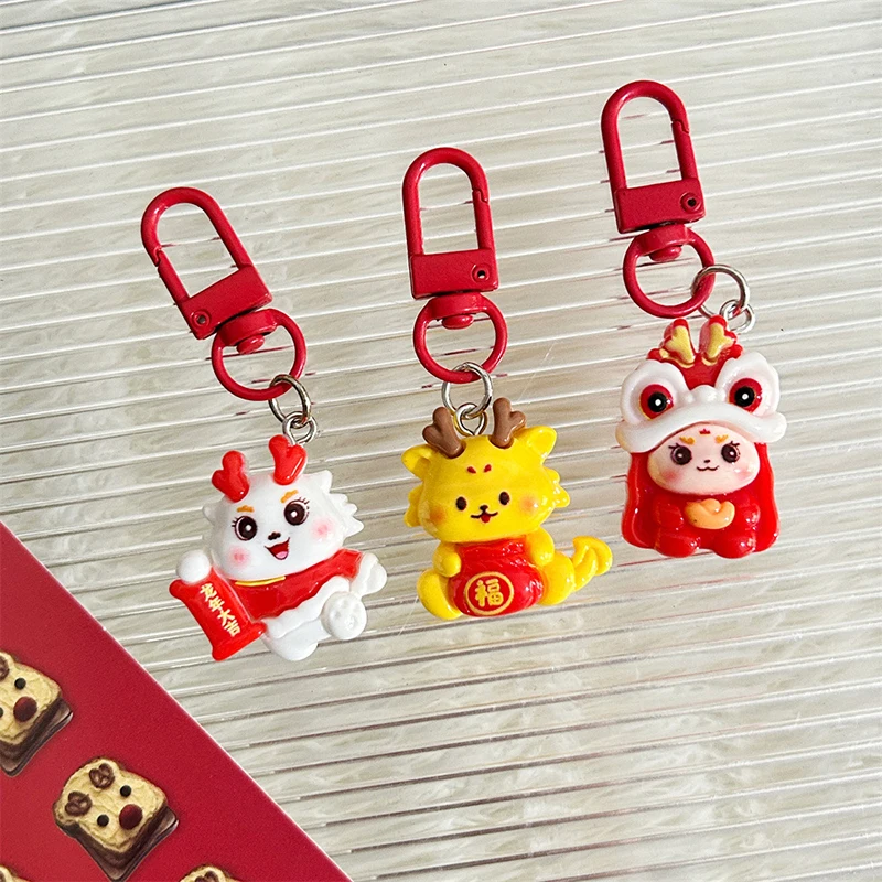 Chaveiro do ano novo chinês, Desenhos animados bonitos, Lucky Dragon Keyring, Pingente de saco criativo, Presentes, 2024