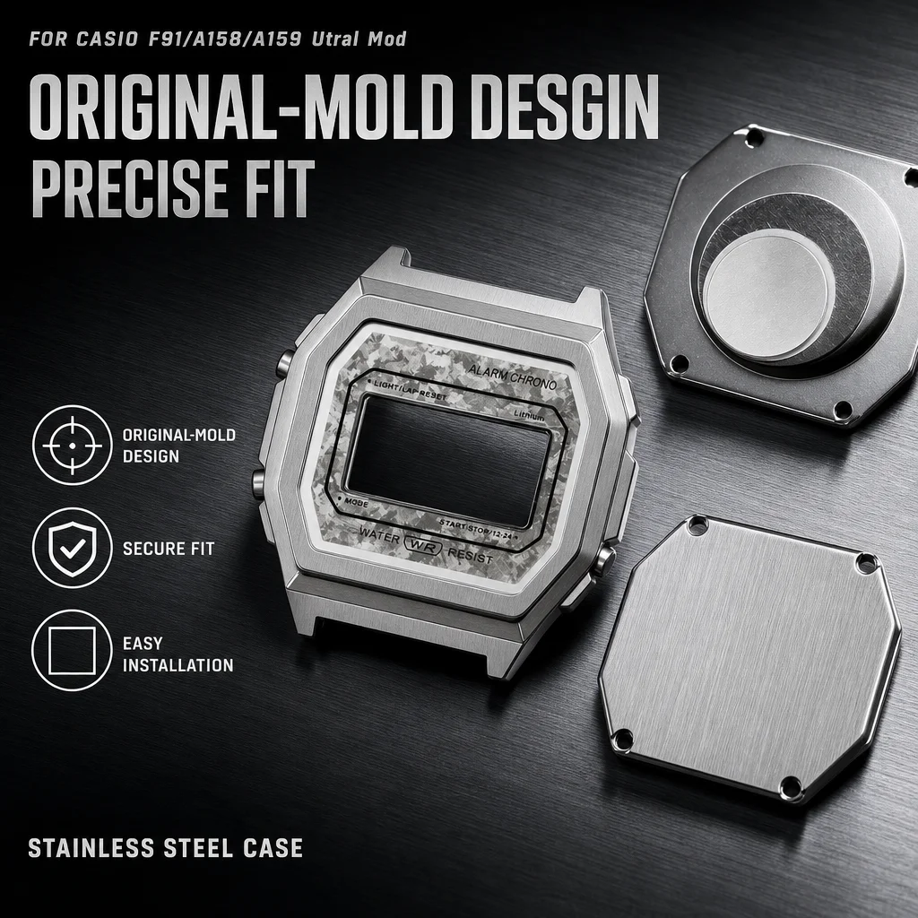 for-casio-f-91-a158-a159-urtal-mod-316lss-watch-case-titanium-faceplate-ice-texture-pattern-k1-mineral-v2-back-cover-combo-kits