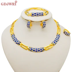Dubai Gold Color Classics Jewelry Sets For Women Charm Crystal Green Necklace Earrings Nigerian Wedding African Costume Jewelry