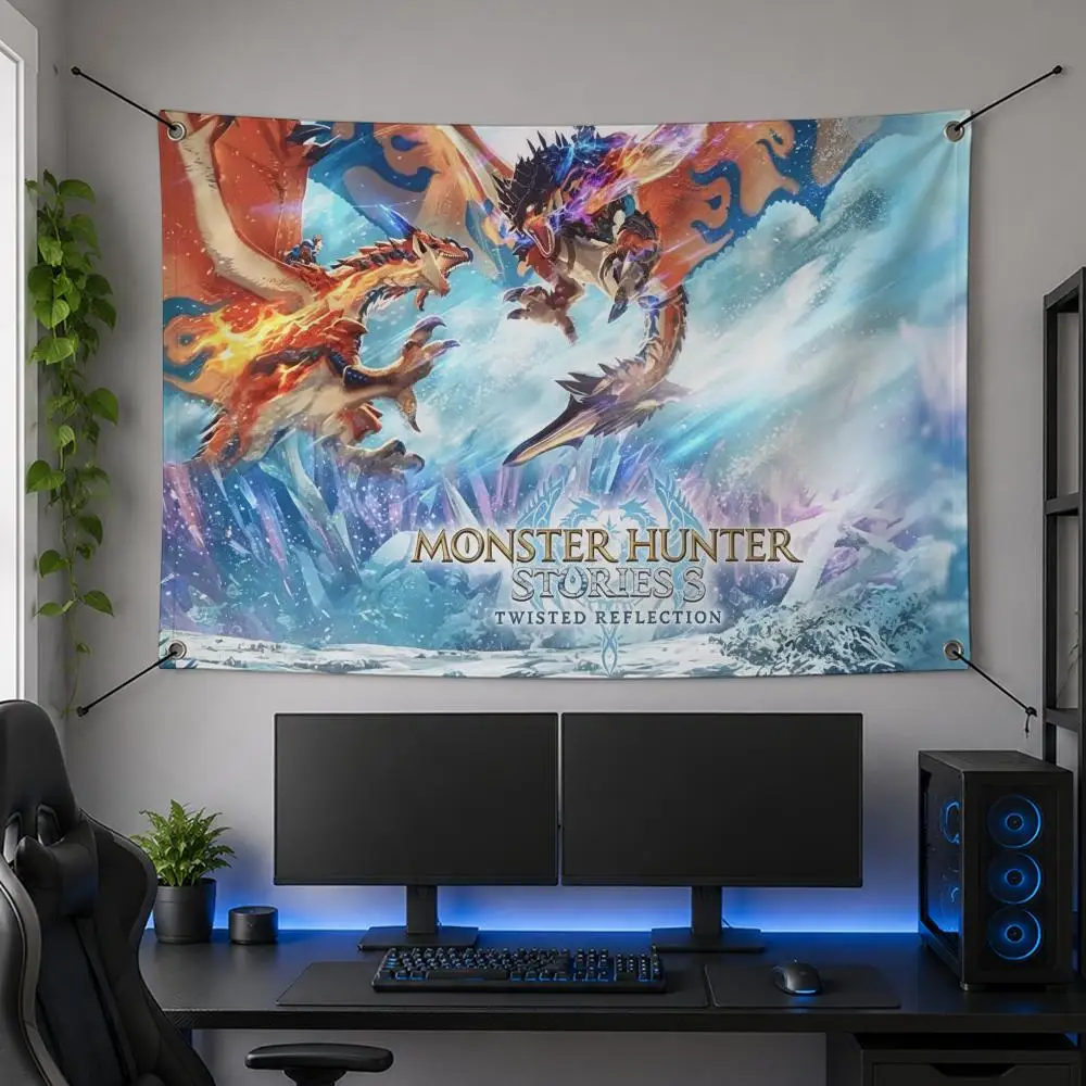 Game Monster M-Monster Hunter Flags Flag Banner for Bedroom Dorm Party Home Living Room Game Room Gift