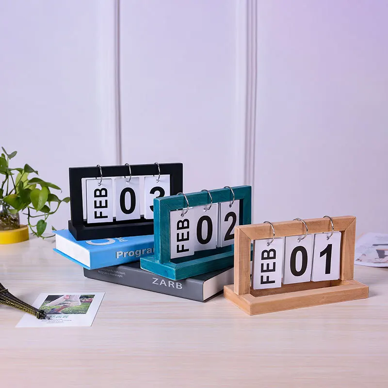 Wooden Craft Flipping Simple Calendar Home Study Dormitory Desktop Desk Calendar Perpetual Calendar Photo Decoration Gift