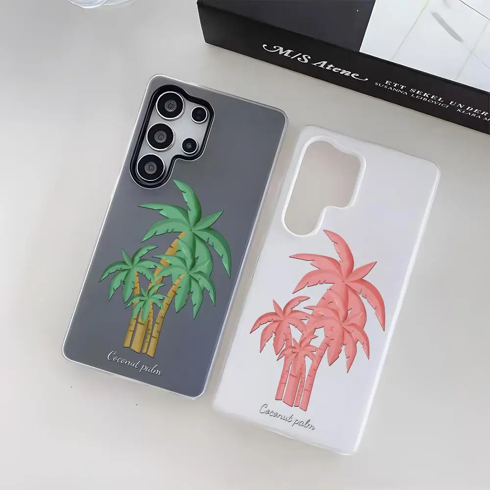 Tropical Green Palm Tree Phone Case For Samsung Galaxy S25 S24 S23 Ultra Jelly Clear Case Soft TPU 2-in-1 Shockproof Cover