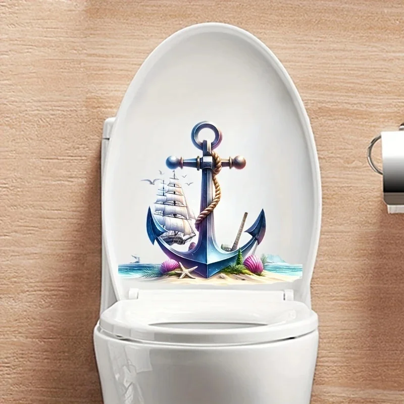 MT1294# Nautical Boat Anchor Decal for Toilet Lid - Easy Apply, Marine-Themed Bathroom Accessory, Wall Deca