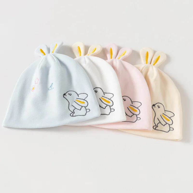 

2-Pack Newborn Baby Hats Embroidered Cartoon-Printed Windproof Hats Soft, Skin-Friendly, Boneless Baby Hats