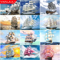 5D DIY Diamond Painting Cross Stitch Set Diamond Embroidery Landscape Ship Nautical Diamond Mosaic Full Square Round Diamond