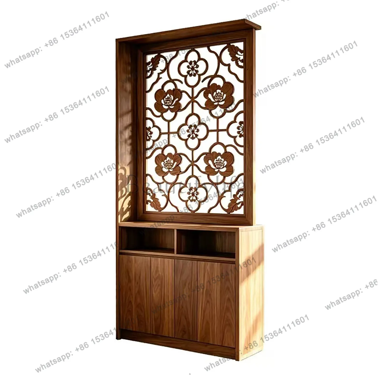 YJ New Chinese-style North American black walnut screen entrance porch cabinet partition Begonia flower New Chinese-style locker
