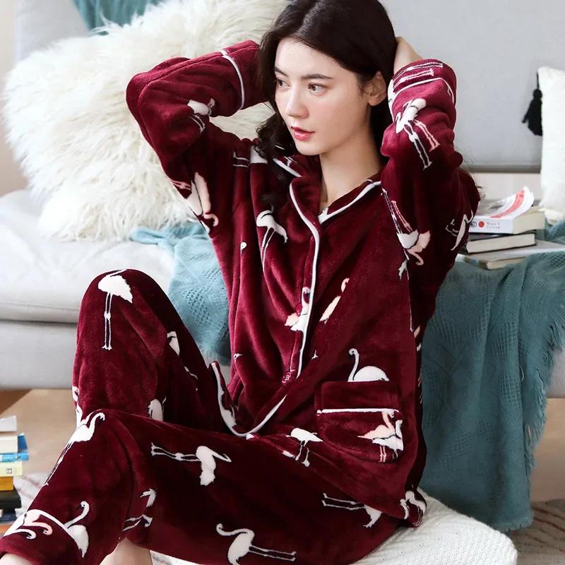 

REBEYULI Loungewear Women Sleepwear 2024 Fashion Casual Loose Pajamas for Women Autumn and Winter Coral Velvet Warm Underwear