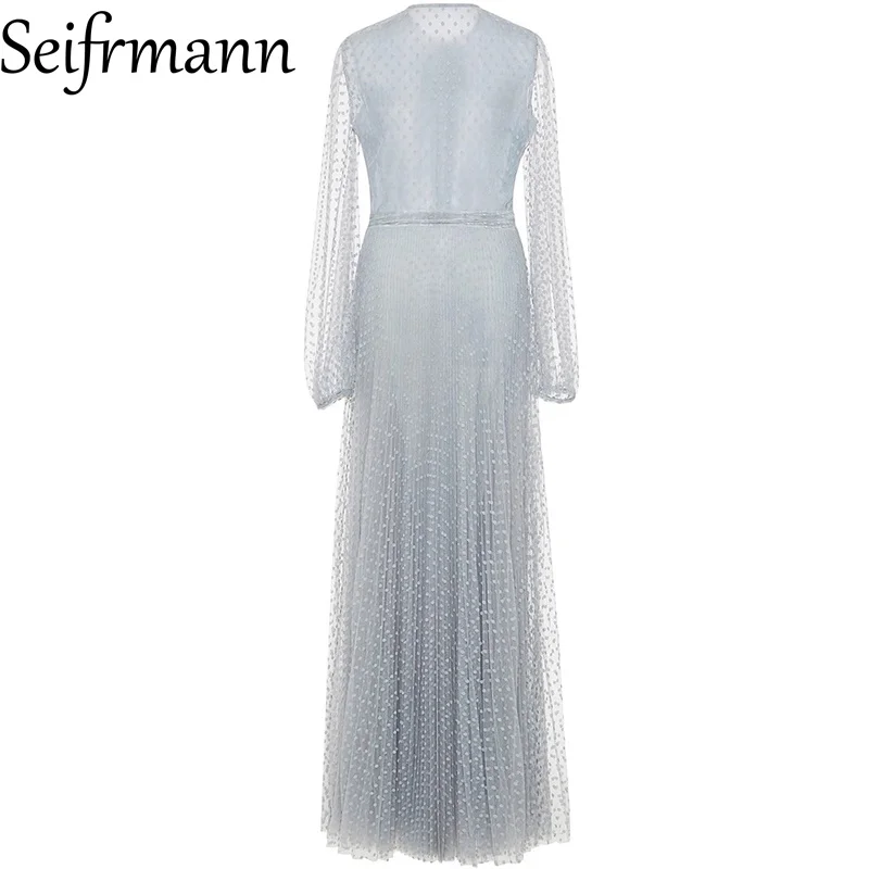 Seifrmann damska elegancka suknia balowa plisowana sukienka wokół szyi sznurowane z długimi rękawami nowe modne duże plisowane sukienki typu swing