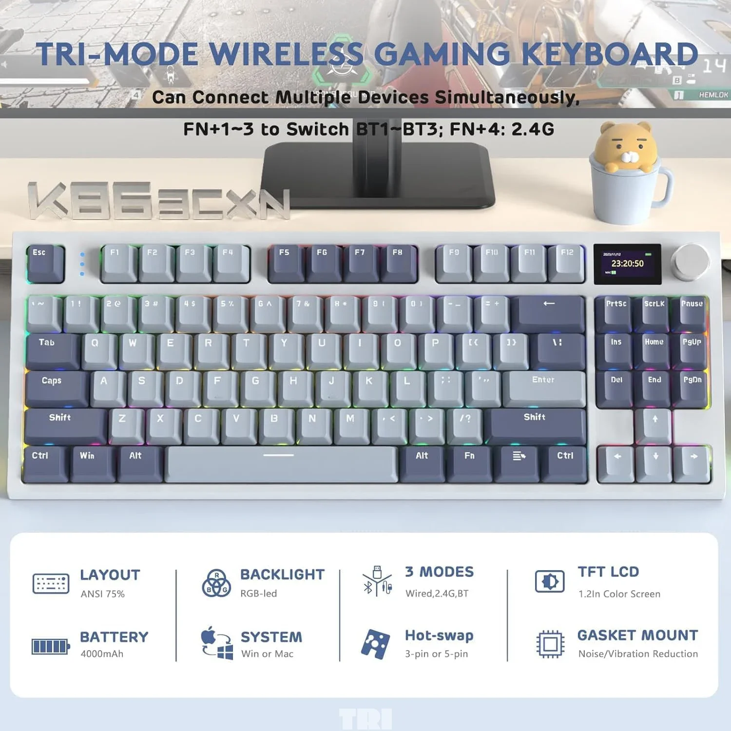 Attack Shark K86 Mechanical Keyboard TFT Screen and CNC Knob The Third Mock Examination 5-Layer Fill Hot Plug Game PC Keyboard