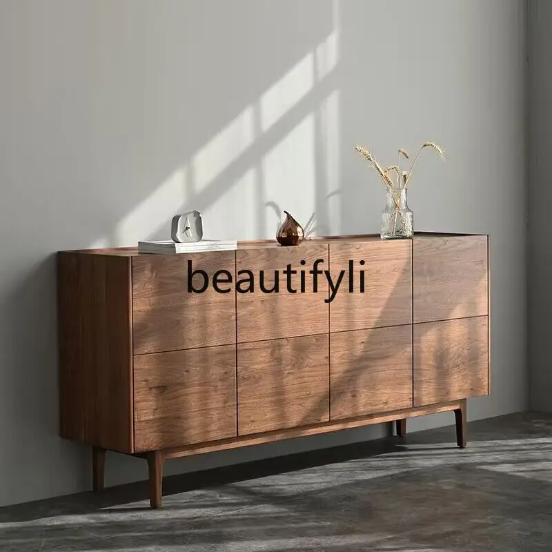 

Nordic Black Walnut Color Sideboard Cabinet Simple Modern Storage Wall Cabinet Living Room Entryway Cabinet