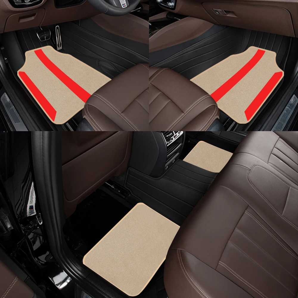Beige Velvet Floor Mat With Color Stripes 4pcs Suitable For Off-Road Vehicles And Trucks